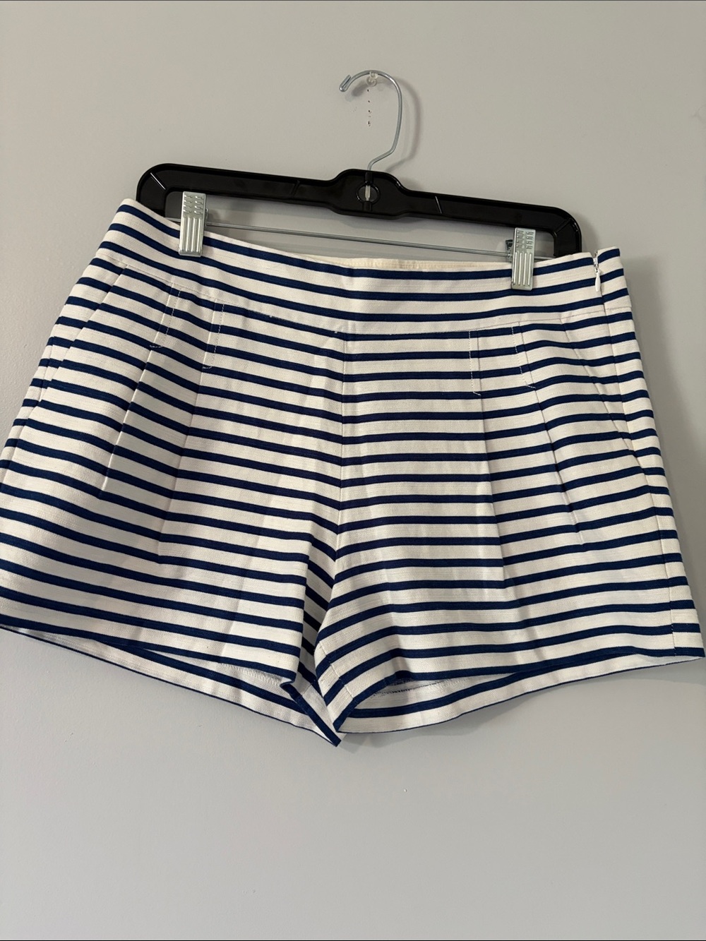 J. Crew Navy and White Striped High-Waist Shorts